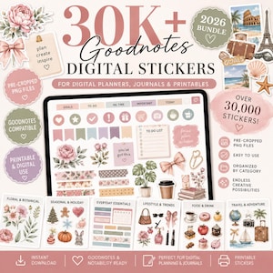 30K+ Goodnotes Digital Planner Stickers, PNG Sticker Bundle