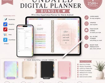 Digital Planner for Goodnotes | Undated Hyperlinked Planner | iPad Planner | 600+ Pages | Notability Planner | Android PDF Planner