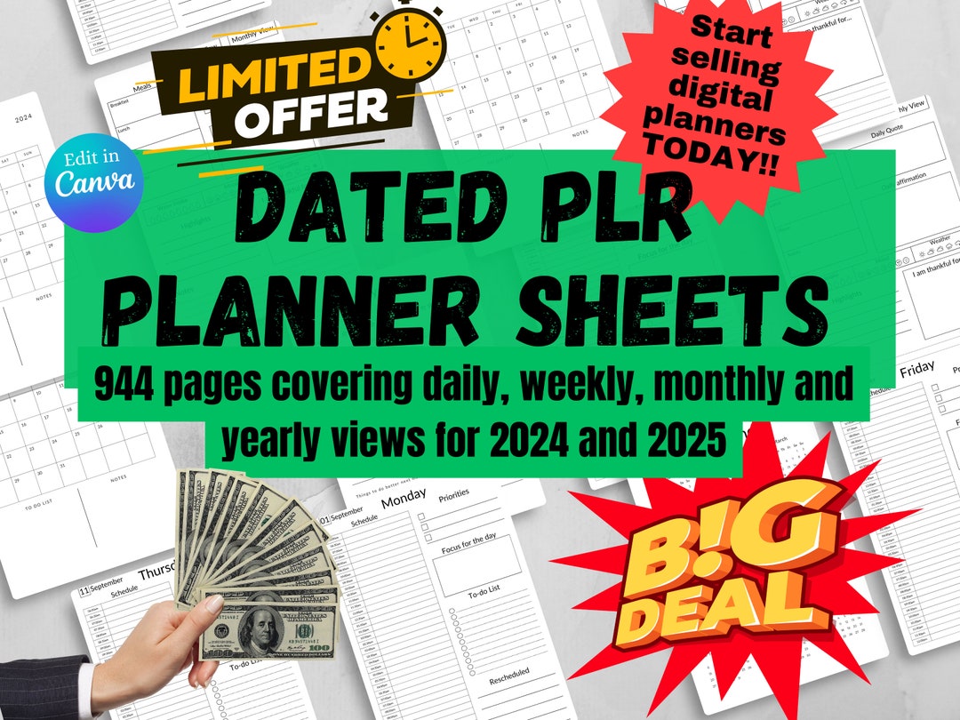 PLR Planner Templates, Dated PLR Planner Sheets for 2024 and 2025, Canva Templates to Create
