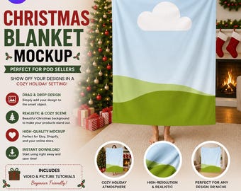 Christmas Blanket Mockup Canva | Blanket Mockup | Canva Mockup Template | POD Blanket Mockup | Drag & Drop | Etsy Mockup | Instant Download