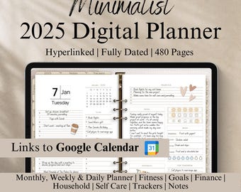 Planner digitale 2025 tutto in uno per Goodnotes o Notability, compatibile con iPad e Android, Google Calendar 2025, diario digitale