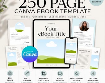 250-Page Canva eBook Template, Coaching Workbook, Lead Magnet