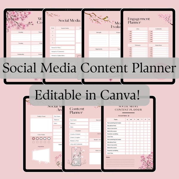 Social Media Planner, PLR Social Media Content Planner, Content Planner Template, Editable Social Media Calendar, Canva Template