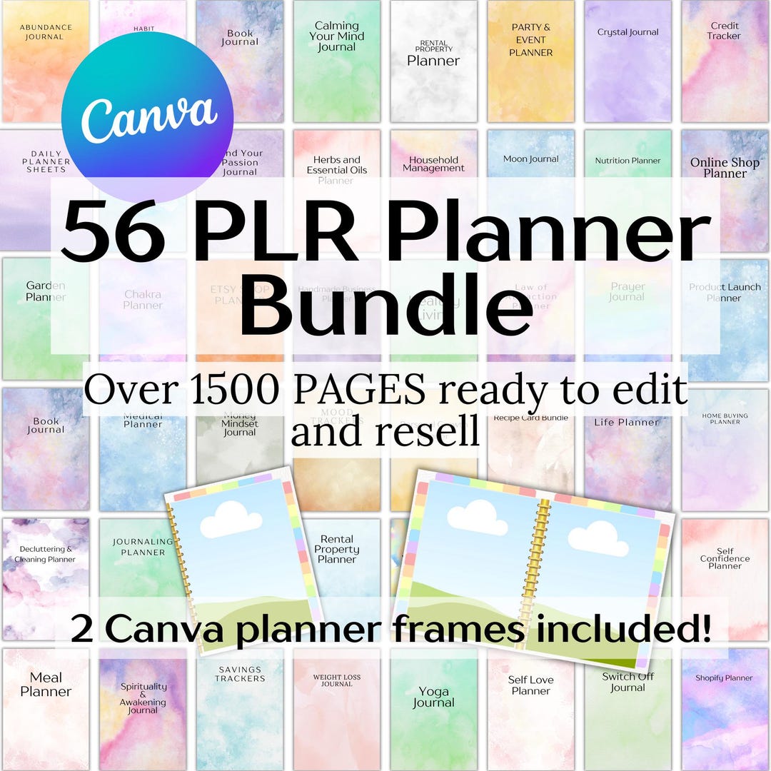 Canva PLR Planner Bundle 56 Planners 1500 Customizable Canva Templates
