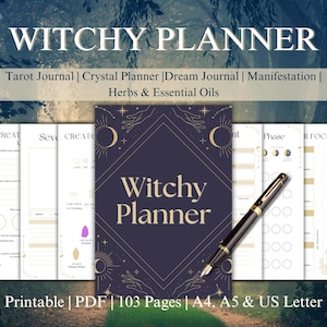 2025 Printable Witchy Planner, Natural Witch Journal with Tarot, Moon, Herbs and Rituals, Gothic Digital Planner, Printable Grimoire Journal