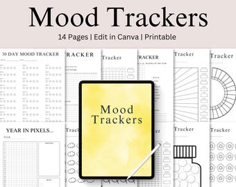 Druckbares Mood Tracker Bundle - Bearbeiten Sie in Canva, PLR Wiederverkaufslizenz
