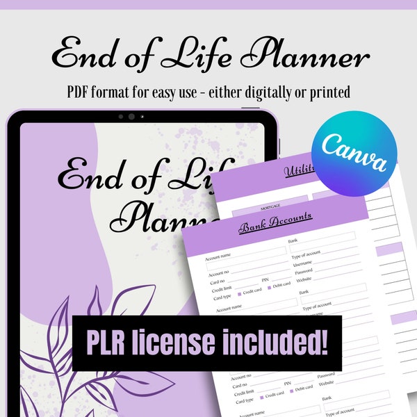 PLR Planner End of Life Planner, After I'm Gone Planner Sheets, Last Wishes Planner, End of life PDF