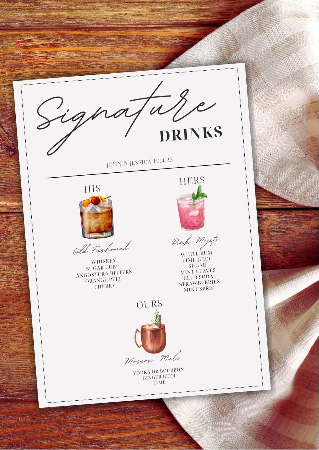 Example Personalised Cocktail Menu Personalized Wedding Cocktail Sign: Custom Bar Menu (digital Download ...