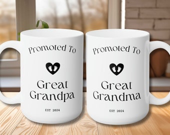 Promoted To Great Grandma or Great Grandpa , New Grandparents, Pregnancy Announcement, 15 oz  and 11 oz White ceramic mug