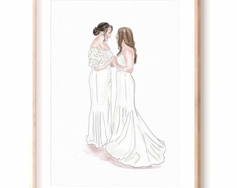 Benutzerdefinierte Aquarell Braut und Mutter Portrait | Hochzeitsgeschenk