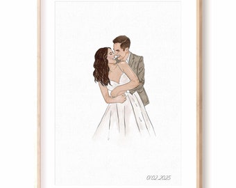 Custom Wedding Watercolor Portrait From Photo, Engagement Anniversary Gift