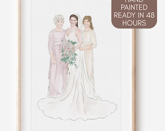 Custom Generational Watercolor Portrait, Mother and Bride Wedding Gift