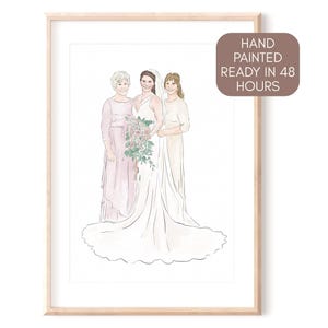 Custom Watercolor Bride and Mother Portrait, Wedding Gift