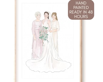 Custom Watercolor Bride and Mother Portrait, Wedding Gift