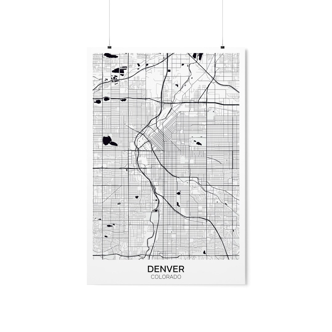 Denver Map Print, Detailed, Map of Denver, Minimalist, Black and White