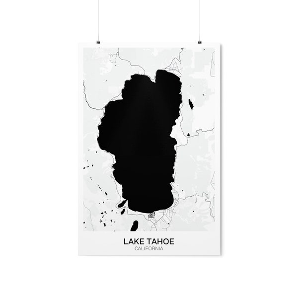 Impression de carte du lac Tahoe, détaillée, Californie, Californie, minimaliste, noir et blanc, affiche, impression d'art, ski, bureau, salon, unique, plan de la ville