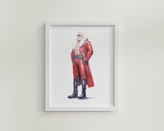 Leather Daddy Santa - Funny Christmas Art - Queer Culture - Art Print