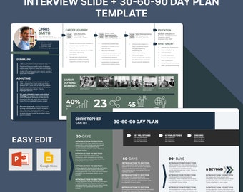 30 60 90 day plan template Interview Presentation with Professional Bio Template Executive Profile Career Journey About Me Slide Executive