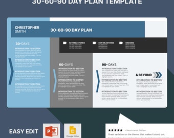 Professional bio executive profile template with 30, 60, 90 day plan for interview presentation and personal branding executive presentation