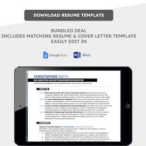May include: A black and white resume template for Christopher Smith, an 828 Marketing and GTM Transformation Executive. The resume includes a section for "About Me" and "Experience".