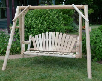 Patio Swing Furniture, Garden, Wooden Swing for Yard, Rustic Swing Outdoor Cedar Bench Deck Glider Swing and Porch Swing