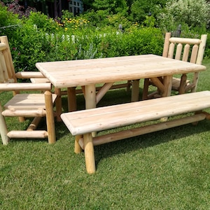 Rustic FARM TABLE , Farm House Country Cabin Large Kitchen Dining Table Custom includes table, 2 chairs and 2 benches as shown