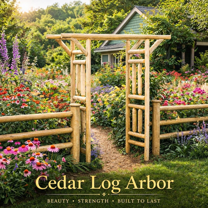 Cedar Log Arbor Garden Arch Rustic Wood Arbor Outdoor Wedding Arbor ...