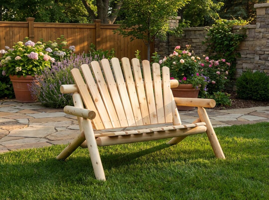 Rustic Cedar Log Bench: Outdoor Patio Seating With Backrest - Etsy