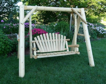 Cedar Wood Porch Swing with Stand: Rustic Outdoor Patio Furniture
