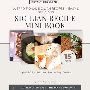 Sicilian Recipe Ebook – Printable Italian Cookbook PDF – 15 Authentic Mediterranean Recipes – Instant Download