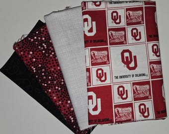 Kit per trapunta da 3 iarde - Tessuto di cotone coordinato rosso "Oklahoma University Schooner" incluso, con bordatura inclusa.