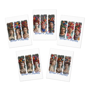 Cartes de voeux (paquet de 5) Femmes en fils, multi-designs pour dames fantaisistes avec des coiffes de bobines de fil colorées Cartes de correspondance vierges à l'intérieur