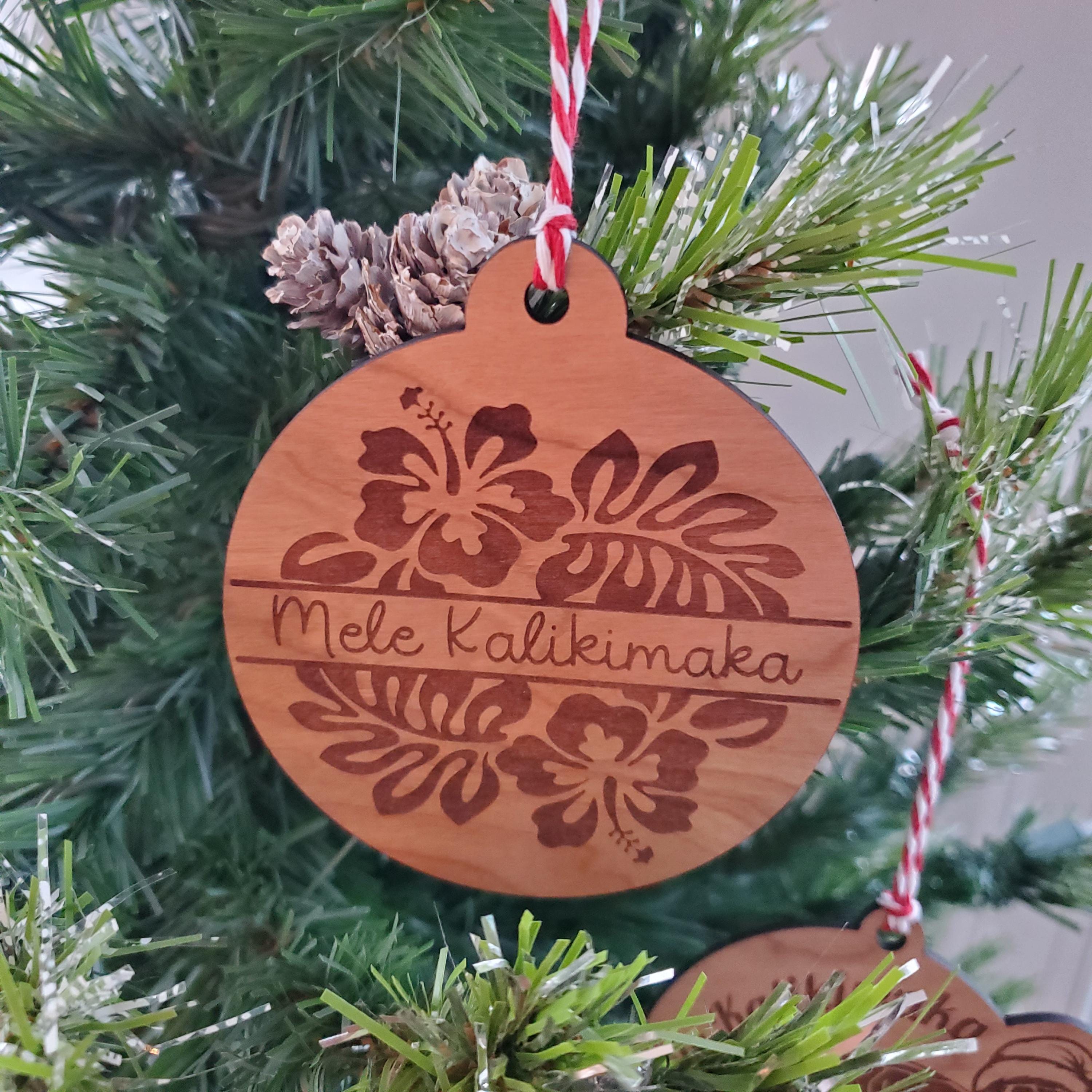 Hawaiian Mele Kalikimaka Christmas Ornament Sea Turtle Wood Ornament