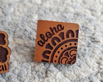 BULK Aloha Mandala Cherry Wood Pin: Hawaiian Trucker Hat Lapel