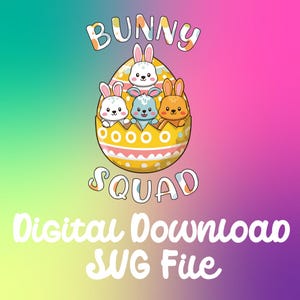 Descarga digital SVG de Pascua Lindo conejito de Pascua Diseño de sublimación Idea linda para bolsa de búsqueda de huevos Idea para camiseta de primos de escuadrón