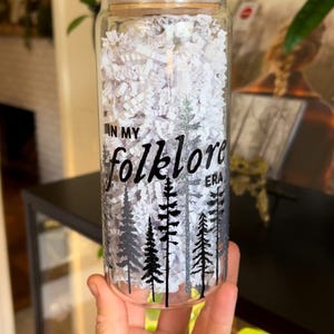 Folklore Era Iced Coffee Glass | TS Cup | Swift Glass with Lid and Straw | Iced Coffee | 20oz Beer Can Glass |