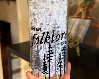 Folklore Era Iced Coffee Glass | TS Cup | Swift Glass with Lid and Straw | Iced Coffee | 20oz Beer Can Glass |
