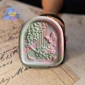 Floral Harp Konghou Wax Seal Stamp | Oriental Musical Instrument Wax Seal with Flowers & Butterflies