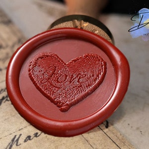Sello de lacre con forma de corazón de amor y huella dactilar: decoración romántica para bodas, regalos y cartas