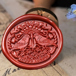 Sello de lacre de tortolitos: sello para invitación de boda, papel de regalo romántico, sello para sobre, kit de sello de lacre