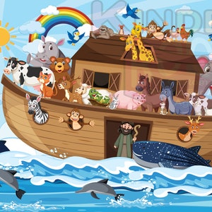 Noah&#39;s Ark-Christian art clipart Boat with animals Digital Download PNG