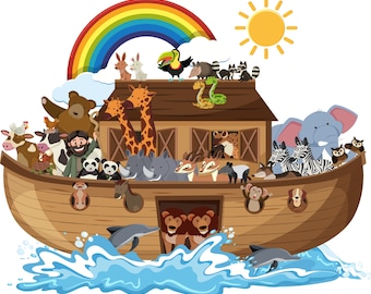 Noah's Ark clipart , Boat with animals, Digital Download PNG, Whimsical Animals Wall Art