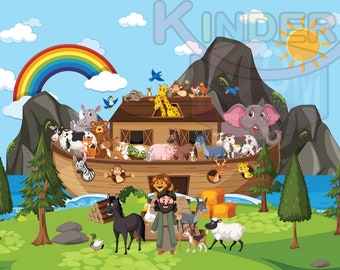 Noah's Ark clipart , Boat with animals, Digital Download PNG, Whimsical Animals Wall Art
