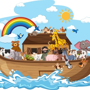 NOAH&#39;S Ark Clipart, Noah&#39;s Ark Animal, Whimsical Art Prints, Noah&#39;s Ark Wall Art, Boat With Animals Digital PNG Best Choice For Her Homes
