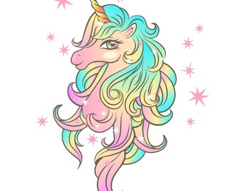 Cute Rainbow Unicorn Head PNG, Digital Clipart (300 dpi)