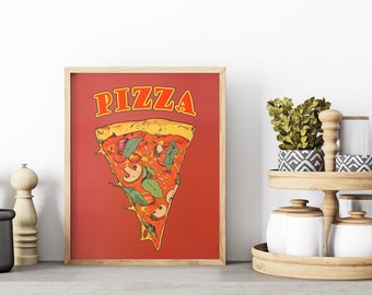 Retro Pizza Kitchen Poster, Vintage Pizza Slice Wall Art (Digital Download)