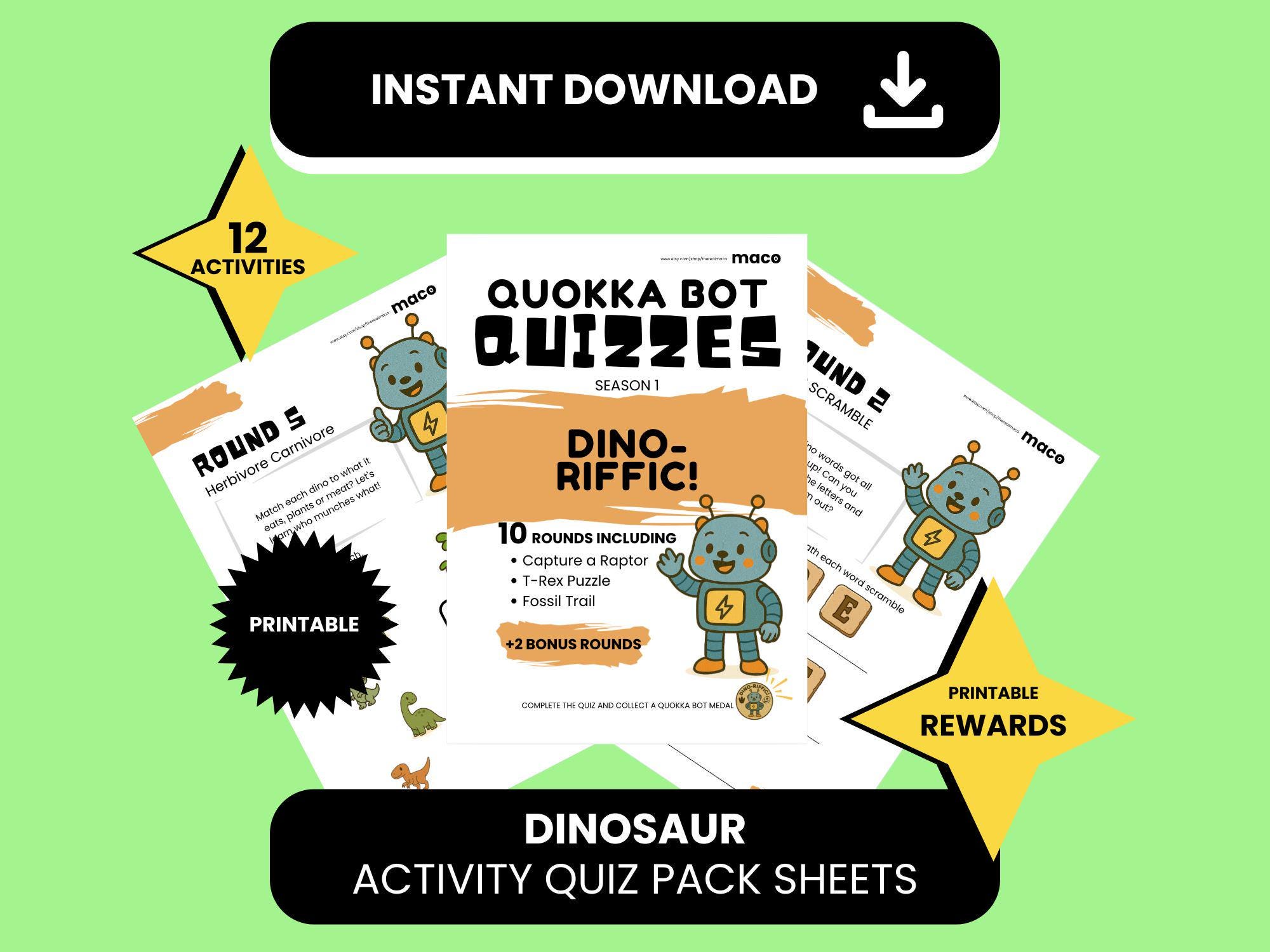 Dinosaur Quiz | Kids Quiz | Printable Dinosaur Activity Pack | Quokka ...