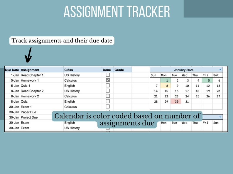 GOOGLE SHEETS Assignment Tracker - Etsy