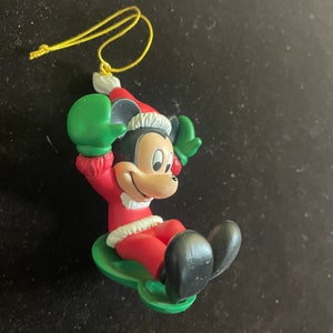 Santa Mickey Sledding on Mousehead Sled Walt Disney Santa&#39;s Workshop Ornament