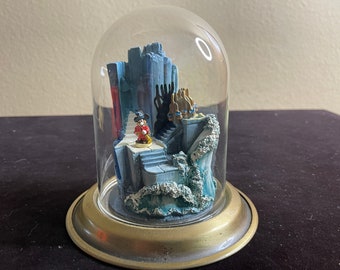 Vintage Walt Disney's Fantasia Living Brooms model in glass dome with Sorcerer Apprentice Mickey miniature by Goebel & designed by Olszewski